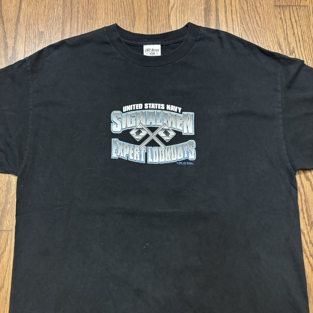 Vintage US Navy Signal T Shirt Men's XL Expert Look Outs Military Black Tee